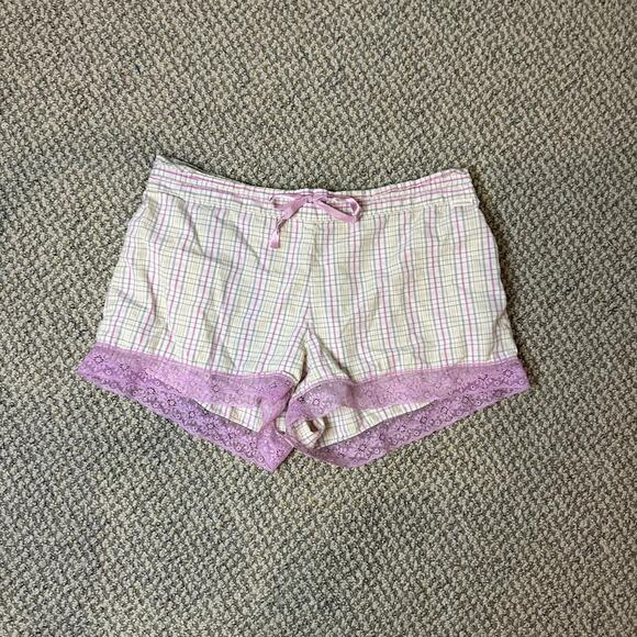 Cute vintage y2k low rise gingham plaid mini/ micro lace shorts - Picture 1 of 6
